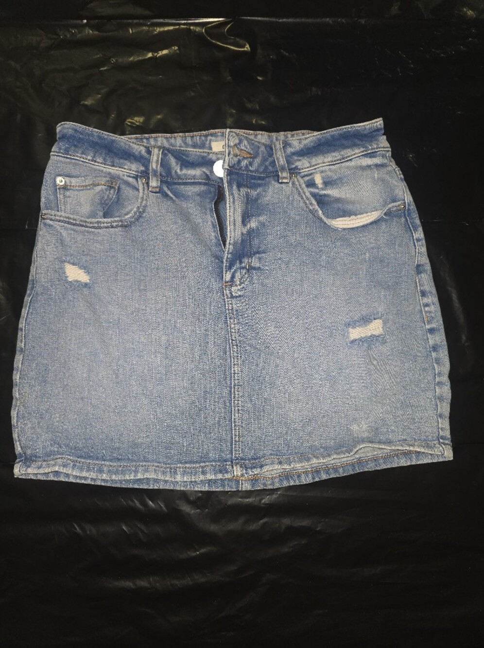Garage Light Blue Distressed Denim Mini Skirt